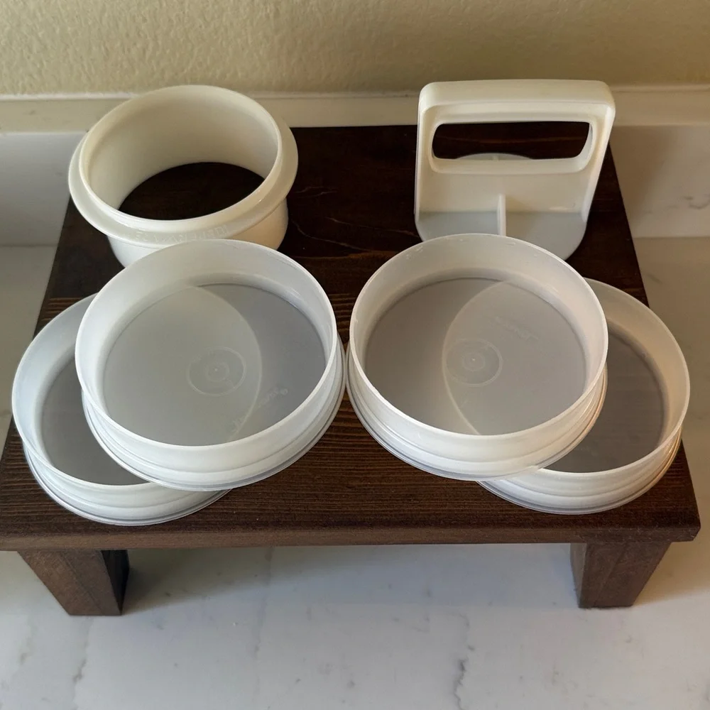Vintage Tupperware Hamburger Press and Storage 6-piece
